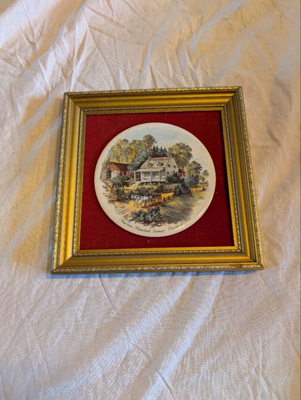 2/30$ Framed Decorative Ceramic tile Wall Art - Gold Frame, Red Mat